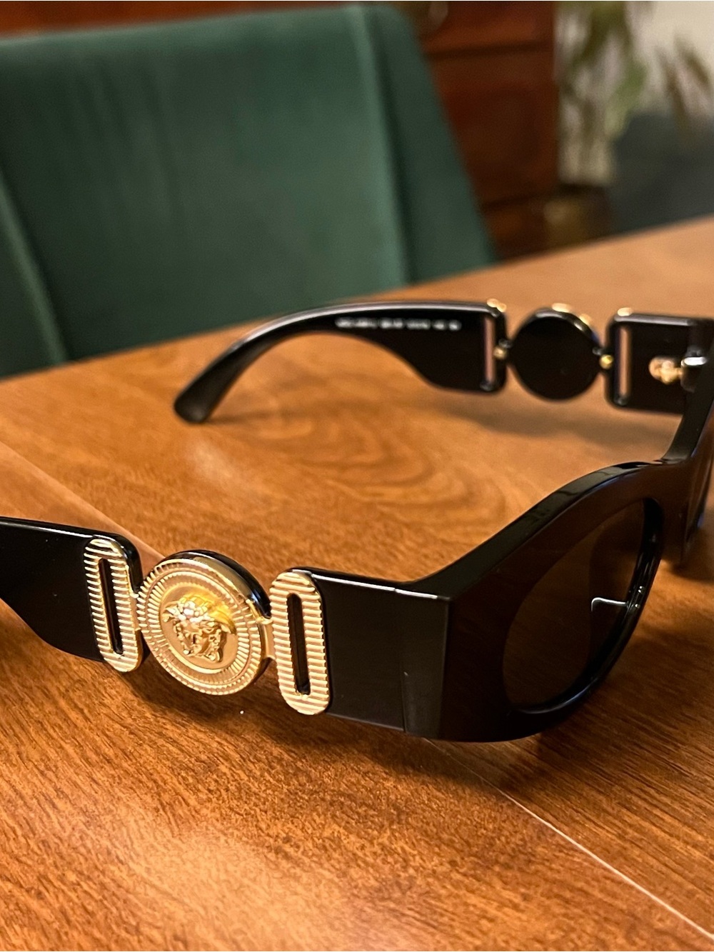 Versace Black Sunglasses with Gold Medallion Detail